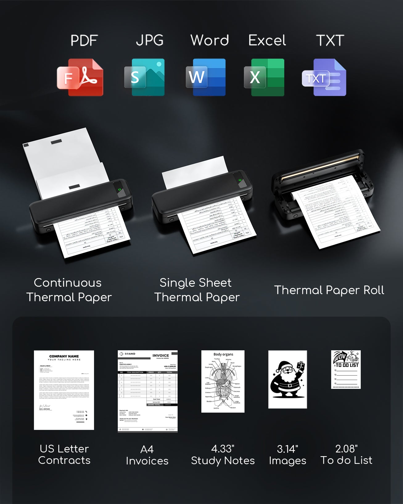 TATTMUSE Portable Printers Wireless for Travel, A285M Small Inkless Thermal Printer, Bluetooth Mobile Printer Support 8.5" X 11" Letter & A4 Thermal Paper, Compatible with iPhone Laptop