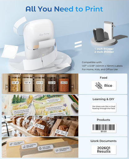 Label Maker Machine with Tape, A421 Bluetooth Label Portable Thermal Printer for Small Business & Home, Inkless Printer for Barcode, Address, Office, Compatible with iOS & Android, with 1 Roll Label