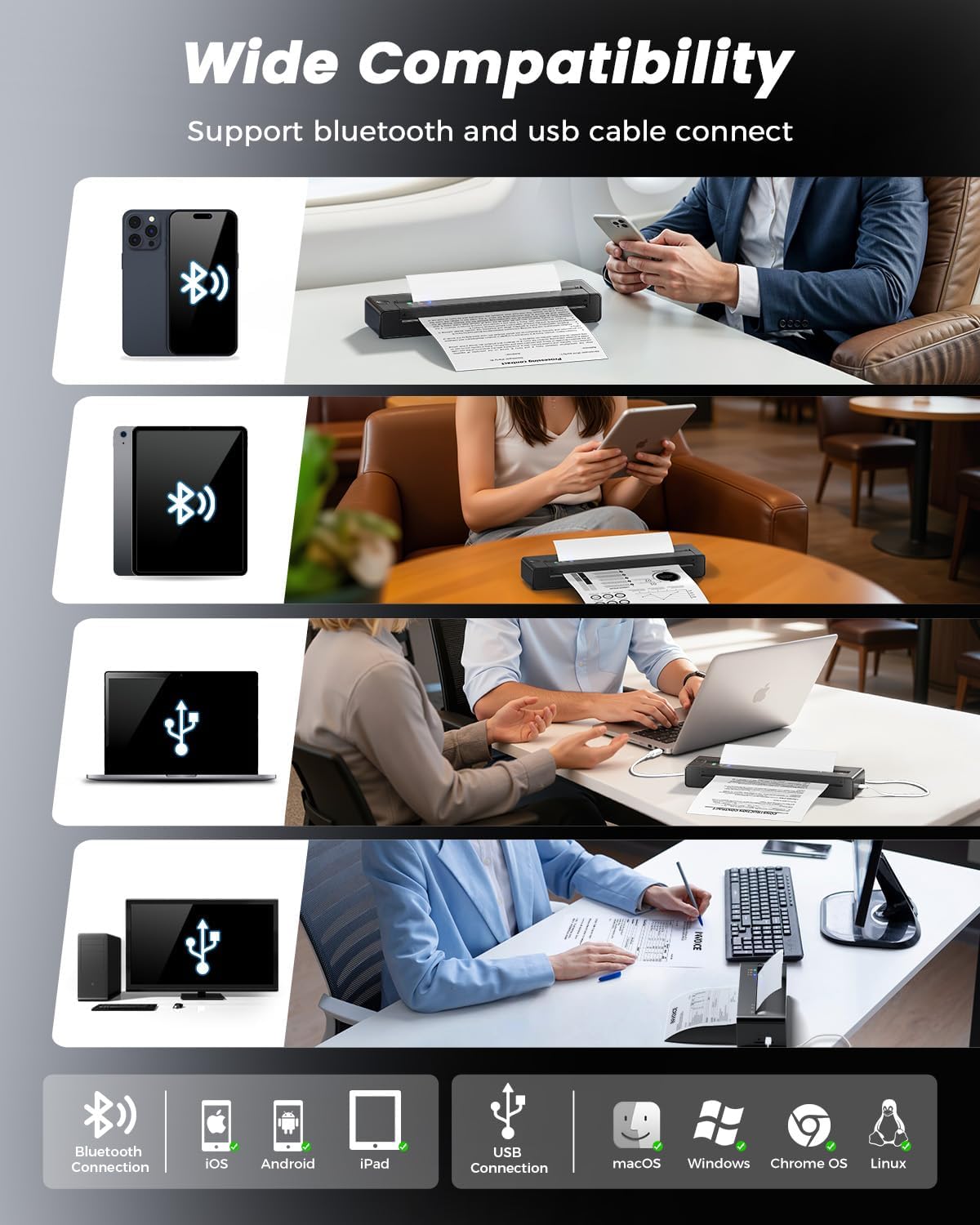 TATTMUSE Portable Thermal Printer A4, A28U Wireless no Ink Printer Weighs only 585g, Support A4/A5/B5, Compatible with iOS Android Tablet Laptop, Bluetooth Printers for Home use & Mobile Office Black