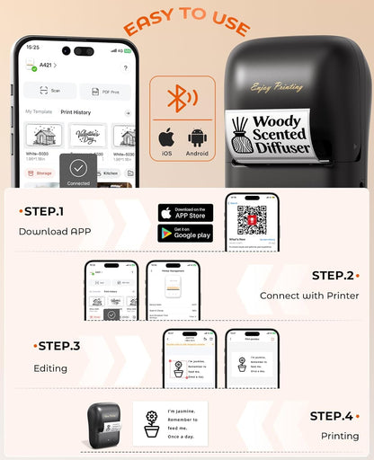 TATTMUSE Label Maker, A421 Label Maker Machine with Tape, Mini Thermal Label Printer for Barcode, Address,Small Business,Home,Office,School,Thermal Printer Compatible with Phone & PC