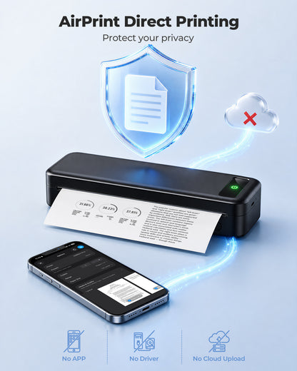 TATTMUSE A285M Pro AirPrint Wi-Fi Inkless Portable Printer, 8.5x11, Black