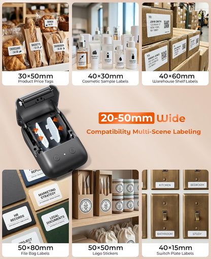 TATTMUSE Label Maker, A421 Label Maker Machine with Tape, Mini Thermal Label Printer for Barcode, Address,Small Business,Home,Office,School,Thermal Printer Compatible with Phone & PC