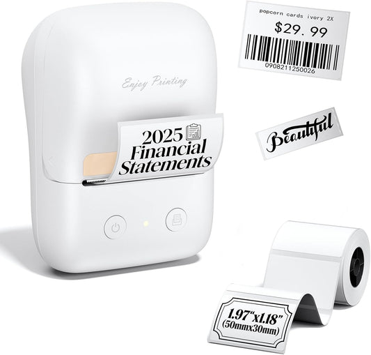 Label Maker Machine with Tape, A421 Bluetooth Label Portable Thermal Printer for Small Business & Home, Inkless Printer for Barcode, Address, Office, Compatible with iOS & Android, with 1 Roll Label
