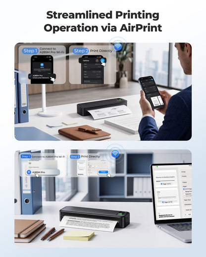 TATTMUSE A285M Pro AirPrint Wi-Fi Inkless Portable Printer, 8.5x11, Black