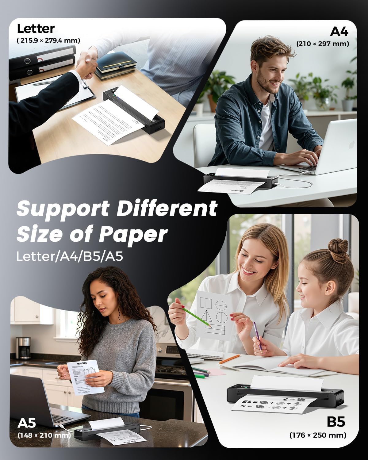 TATTMUSE Portable Thermal Printer A4, A28U Wireless no Ink Printer Weighs only 585g, Support A4/A5/B5, Compatible with iOS Android Tablet Laptop, Bluetooth Printers for Home use & Mobile Office Black