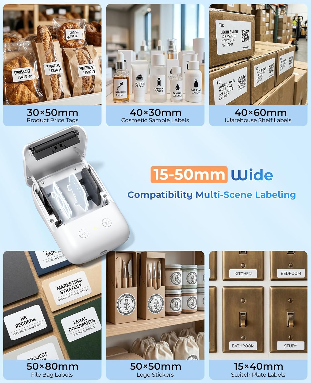 Label Maker Machine with Tape, A421 Bluetooth Label Portable Thermal Printer for Small Business & Home, Inkless Printer for Barcode, Address, Office, Compatible with iOS & Android, with 1 Roll Label