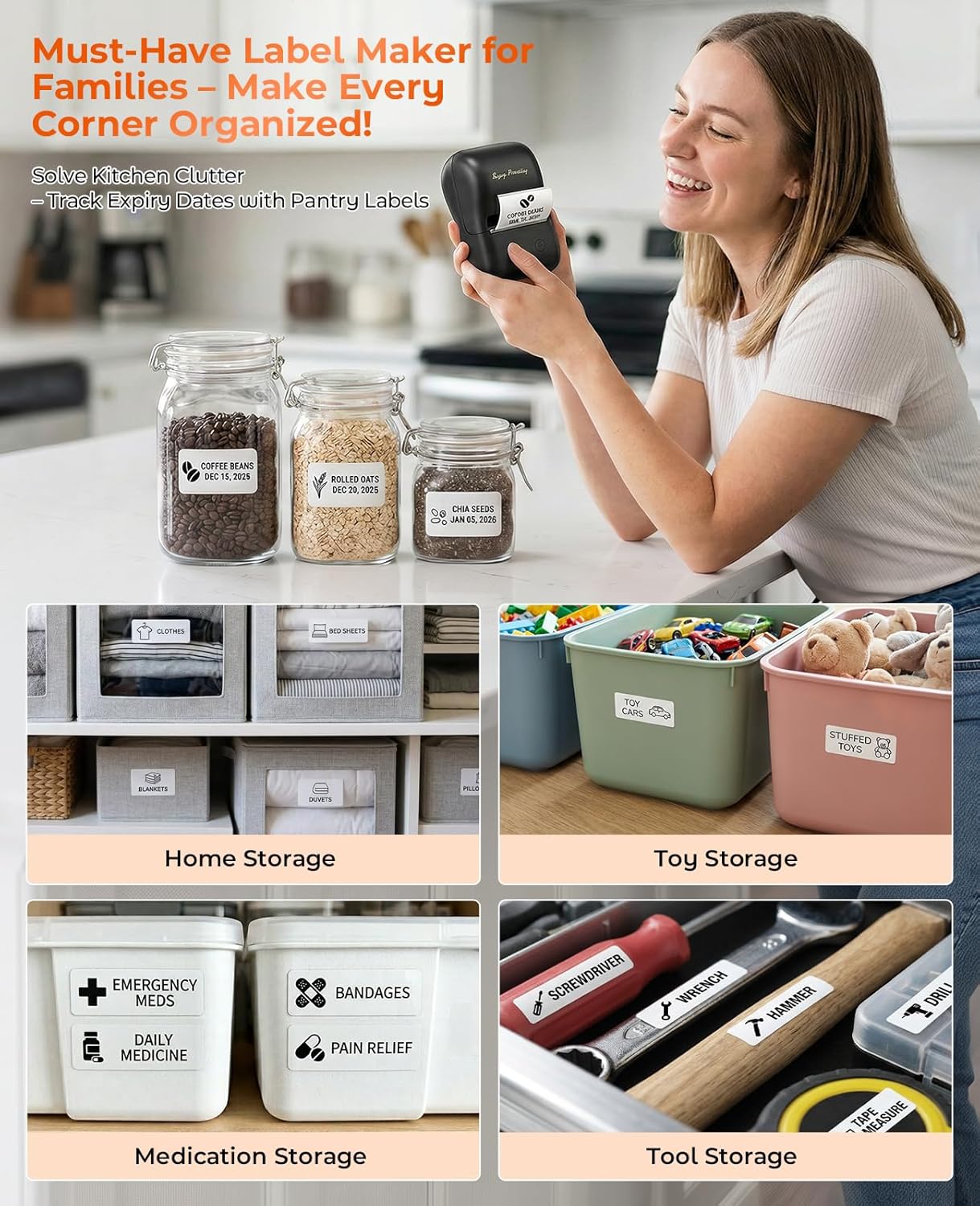 TATTMUSE Label Maker, A421 Label Maker Machine with Tape, Mini Thermal Label Printer for Barcode, Address,Small Business,Home,Office,School,Thermal Printer Compatible with Phone & PC