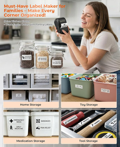 TATTMUSE Label Maker, A421 Label Maker Machine with Tape, Mini Thermal Label Printer for Barcode, Address,Small Business,Home,Office,School,Thermal Printer Compatible with Phone & PC