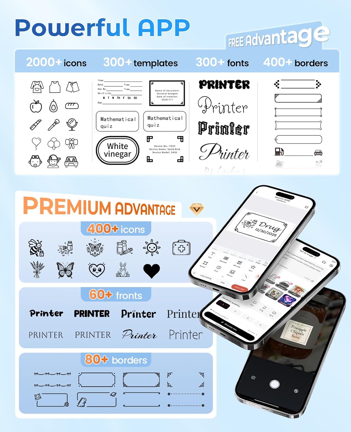 Label Maker Machine with Tape, A421 Bluetooth Label Portable Thermal Printer for Small Business & Home, Inkless Printer for Barcode, Address, Office, Compatible with iOS & Android, with 1 Roll Label
