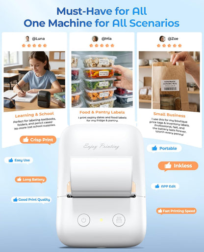 Label Maker Machine with Tape, A421 Bluetooth Label Portable Thermal Printer for Small Business & Home, Inkless Printer for Barcode, Address, Office, Compatible with iOS & Android, with 1 Roll Label