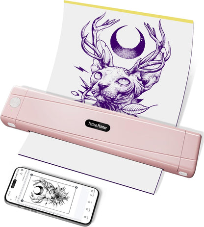 TATTMUSE 2026 New Version Tattoo Stencil Printer with 10pcs Transfer Paper, Wireless Thermal Tattoo Transfer Printer, Bluetooth Portable Tattoo Machine Compatible with Smartphone & Pad, Pink