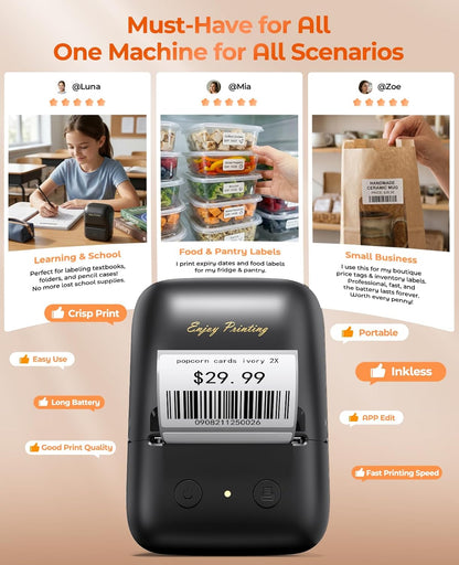 TATTMUSE Label Maker, A421 Label Maker Machine with Tape, Mini Thermal Label Printer for Barcode, Address,Small Business,Home,Office,School,Thermal Printer Compatible with Phone & PC