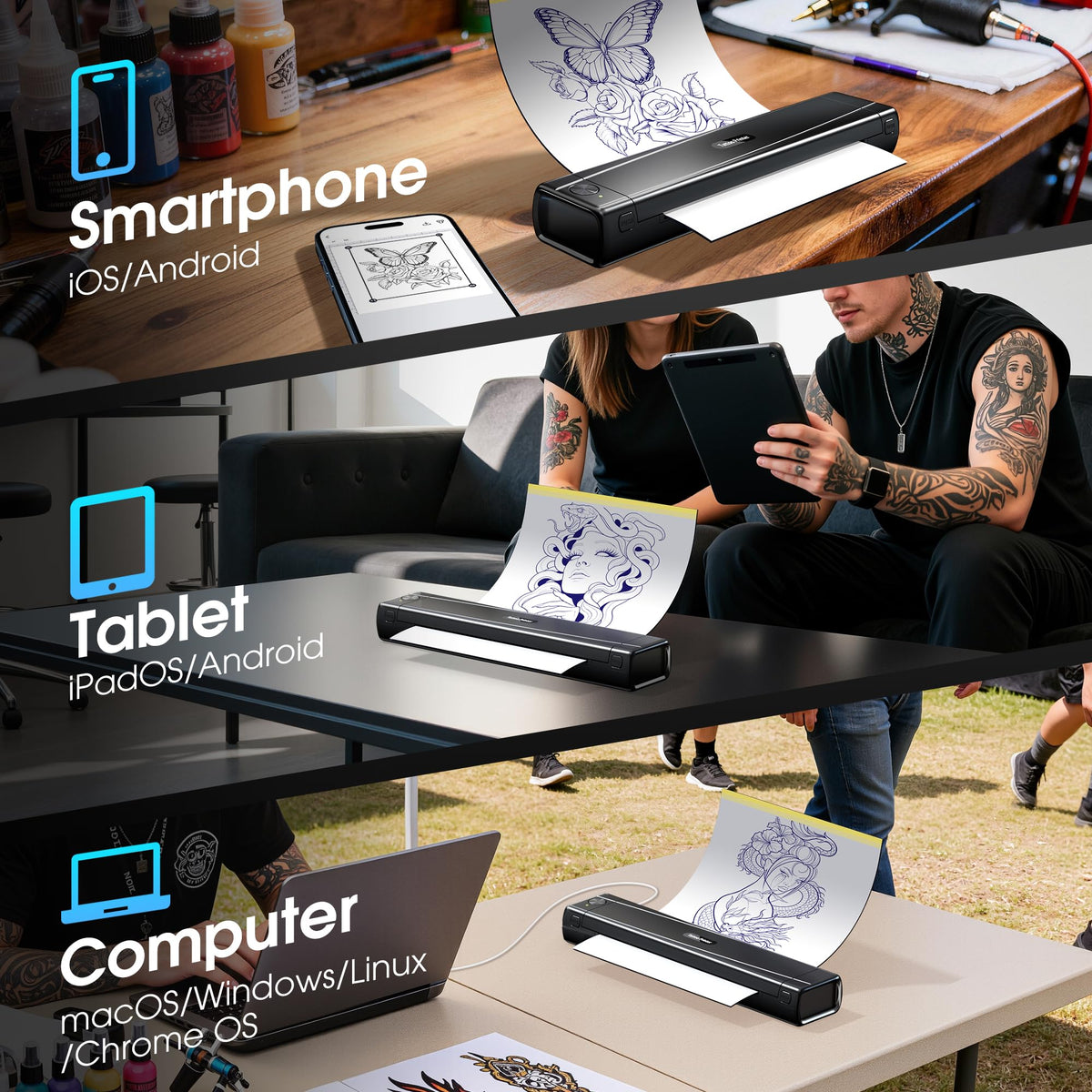 TATTMUSE Portable Printers Wireless for Travel Compatible with Phone & Pad, Bluetooth Small Mobile Compact Printer for Phone Laptop, Support 8.5'' x 11'' US Letter & A4 Thermal