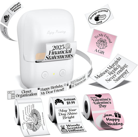 Label Maker Machine with Tape, A421 Bluetooth Label Portable Thermal Printer for Small Business & Home, Inkless Printer for Barcode, Address, Office, Compatible with iOS & Android, with 3 Rolls Label