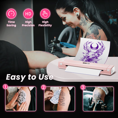 TATTMUSE 2026 New Version Tattoo Stencil Printer with 10pcs Transfer Paper, Wireless Thermal Tattoo Transfer Printer, Bluetooth Portable Tattoo Machine Compatible with Smartphone & Pad, Pink