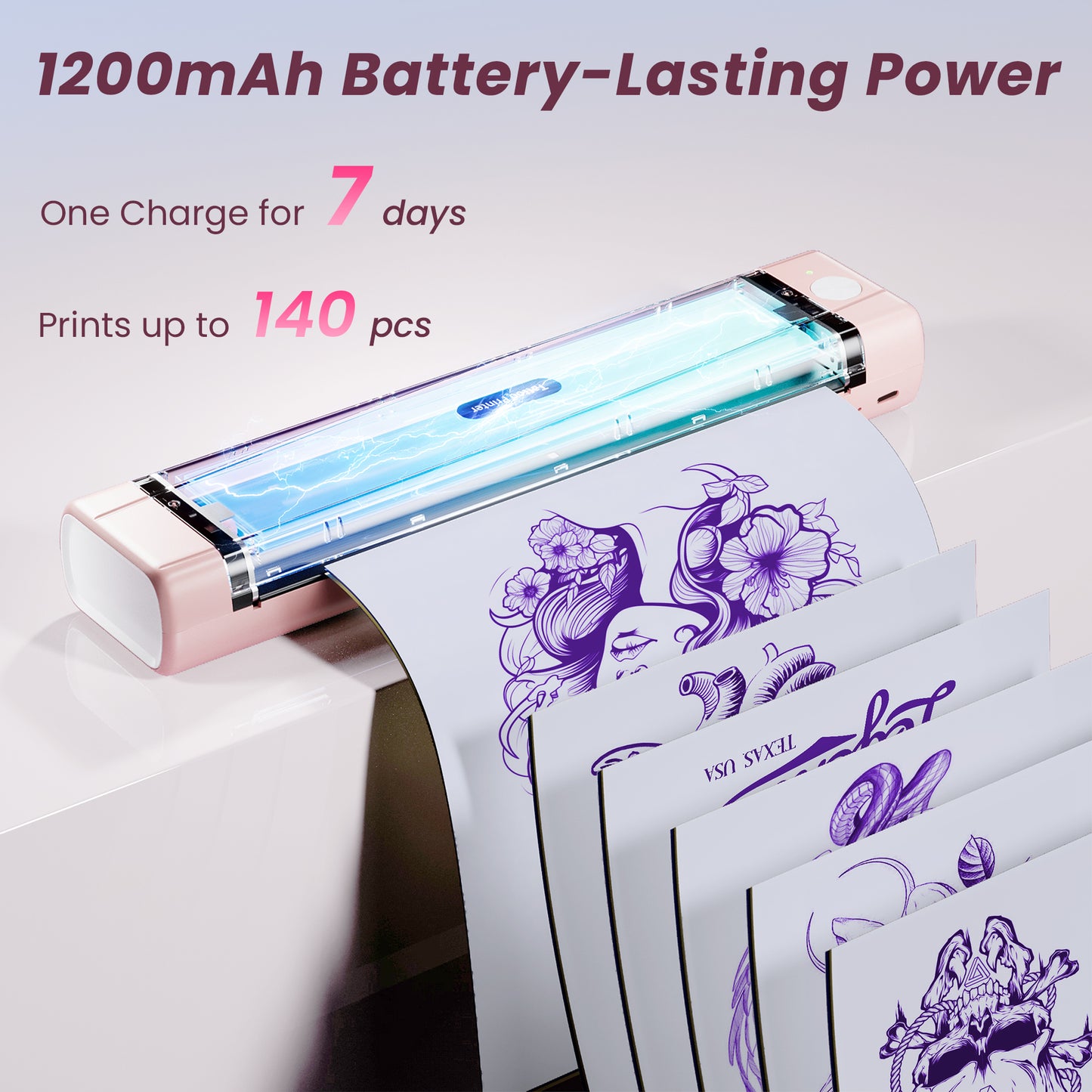TATTMUSE 2026 New Version Tattoo Stencil Printer with 10pcs Transfer Paper, Wireless Thermal Tattoo Transfer Printer, Bluetooth Portable Tattoo Machine Compatible with Smartphone & Pad, Pink