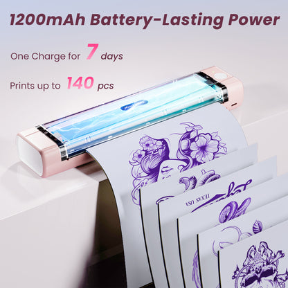 TATTMUSE 2026 New Version Tattoo Stencil Printer with 10pcs Transfer Paper, Wireless Thermal Tattoo Transfer Printer, Bluetooth Portable Tattoo Machine Compatible with Smartphone & Pad, Pink