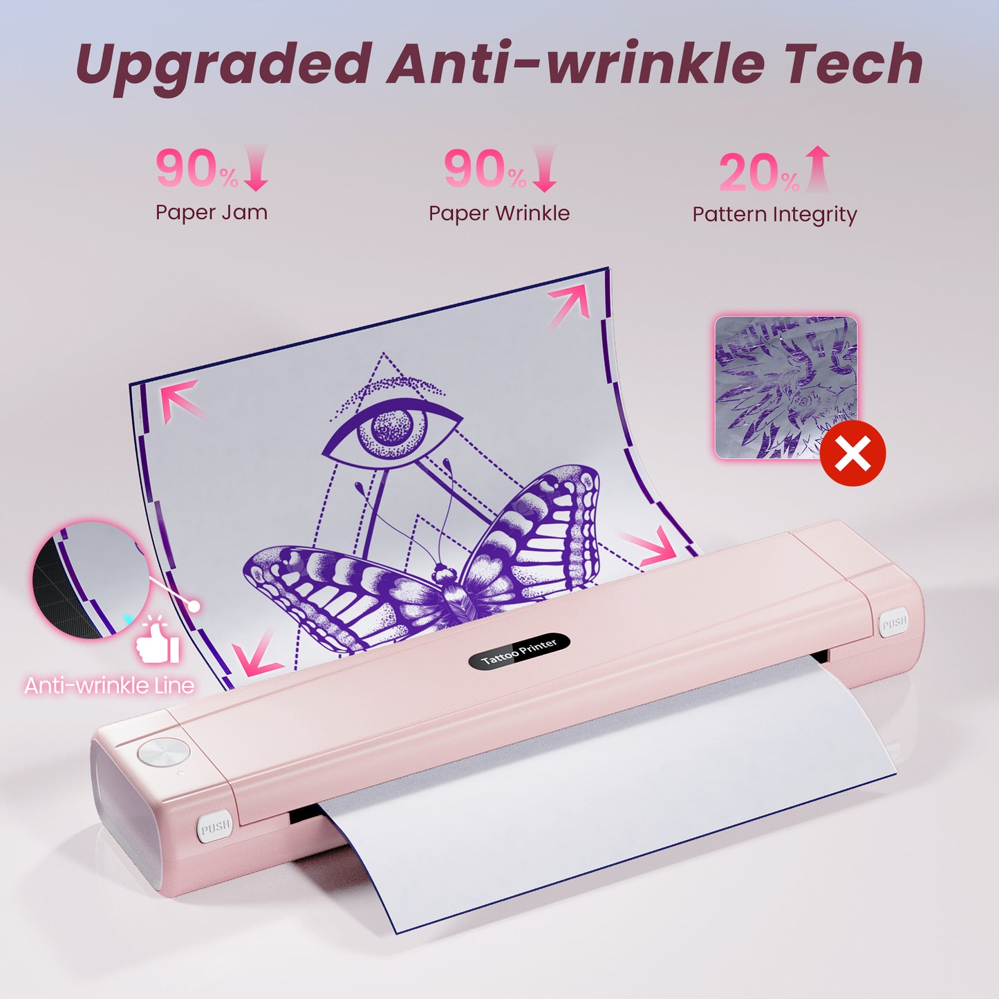 TATTMUSE 2026 New Version Tattoo Stencil Printer with 10pcs Transfer Paper, Wireless Thermal Tattoo Transfer Printer, Bluetooth Portable Tattoo Machine Compatible with Smartphone & Pad, Pink
