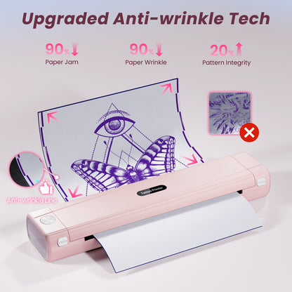 TATTMUSE 2026 New Version Tattoo Stencil Printer with 10pcs Transfer Paper, Wireless Thermal Tattoo Transfer Printer, Bluetooth Portable Tattoo Machine Compatible with Smartphone & Pad, Pink