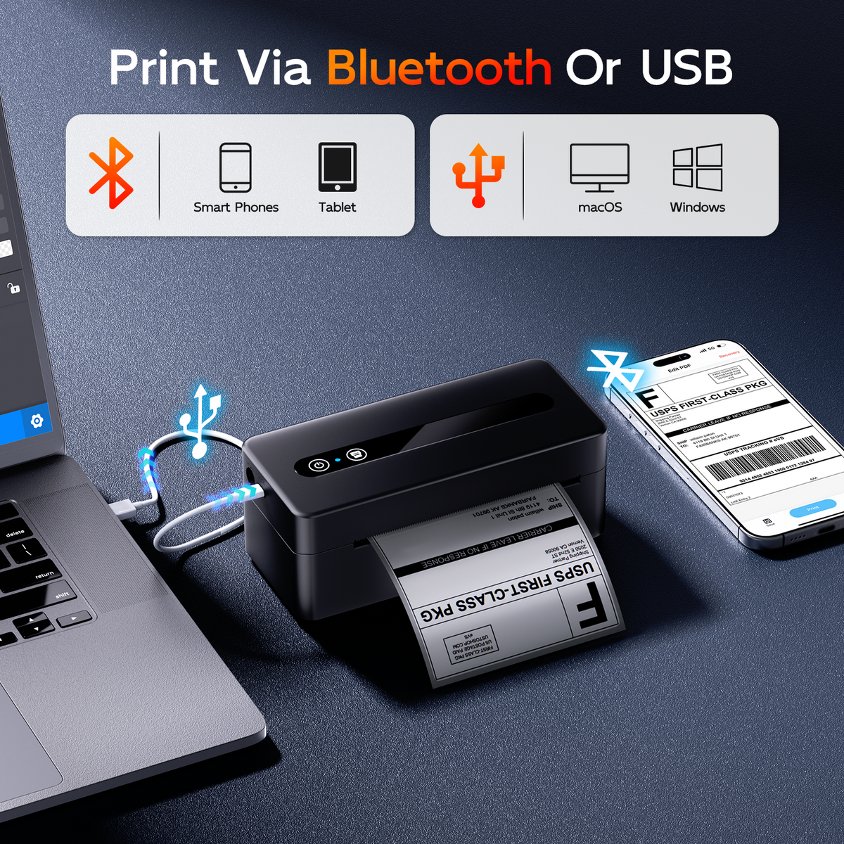 TATTMUSE Shipping Label Printer Bluetooth, Postage Thermal Label Printer 4x6 for Business, 2411BT Die-Cut Machines Compatible with Amazon, Royal Mail, Support iOS, Android, Windows and Mac