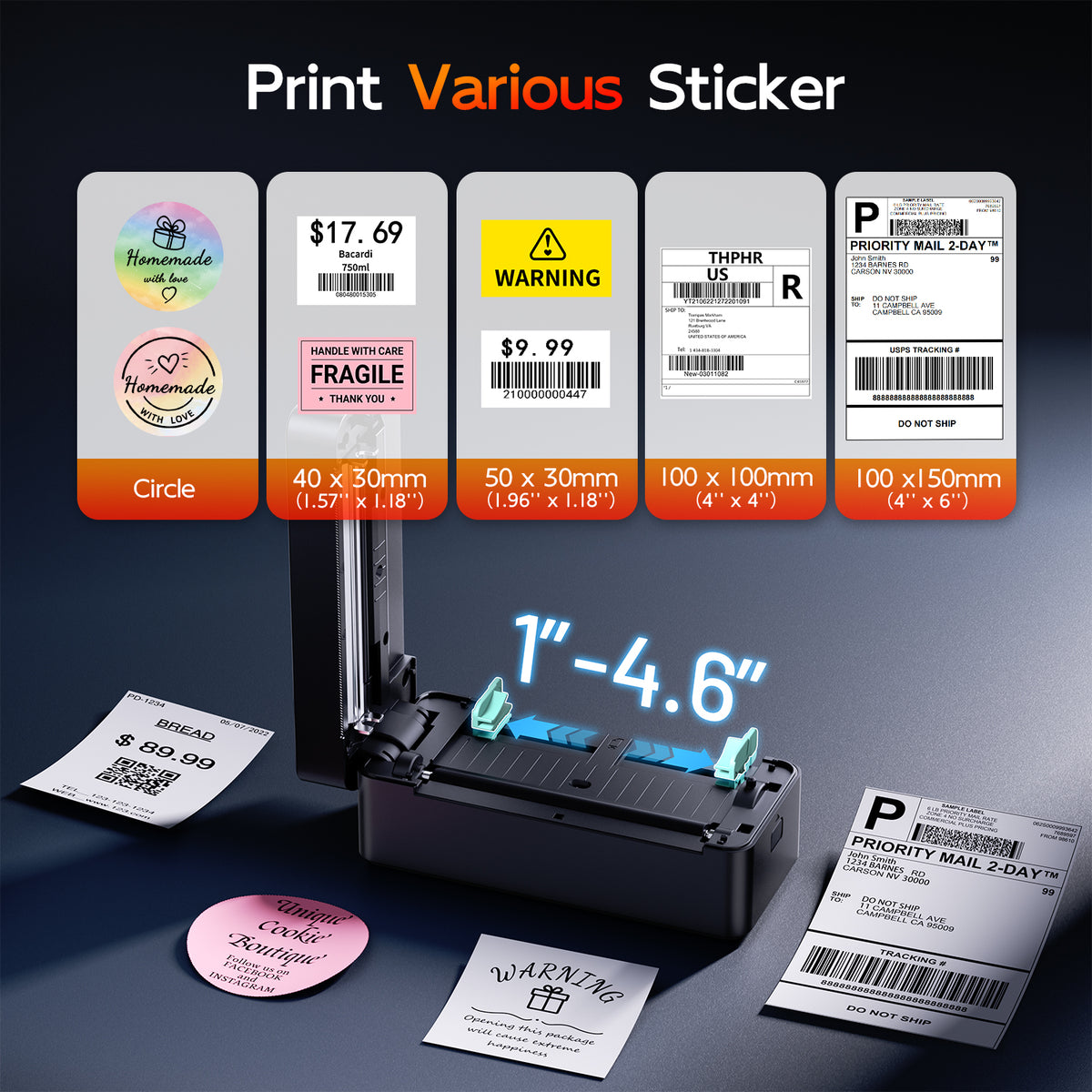 TATTMUSE Shipping Label Printer Bluetooth, Postage Thermal Label Printer 4x6 for Business, 2411BT Die-Cut Machines Compatible with Amazon, Royal Mail, Support iOS, Android, Windows and Mac